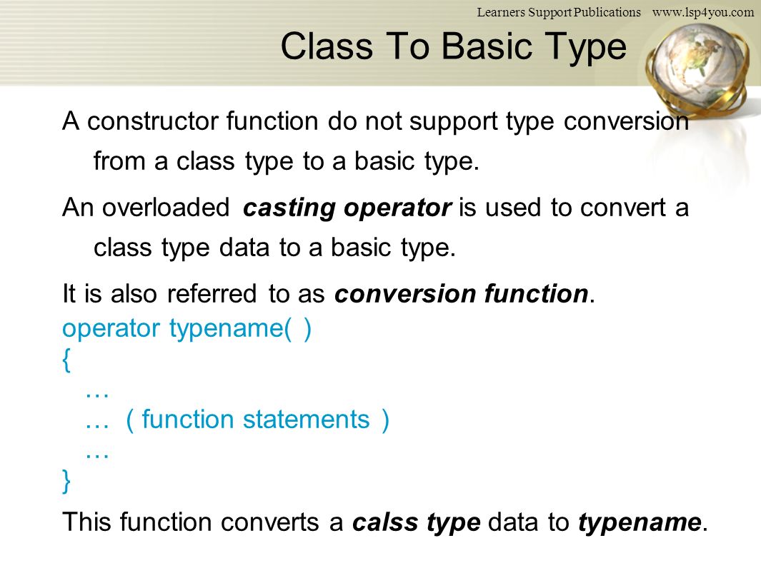 Operator Overloading and Type Conversions - ppt download