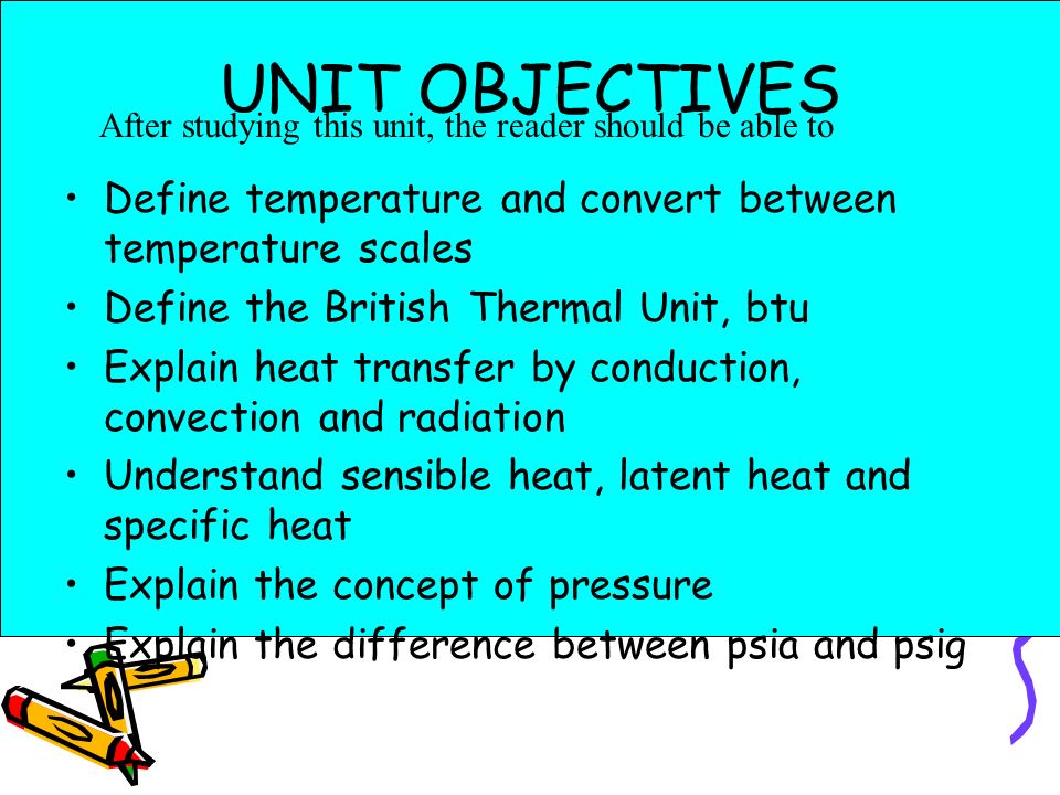UNIT OBJECTIVES After studying this unit, the reader should be able to. Define temperature and convert between temperature scales.