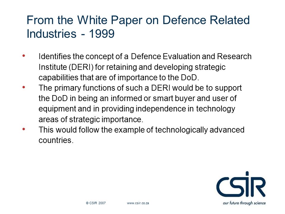 From the White Paper on Defence Related Industries