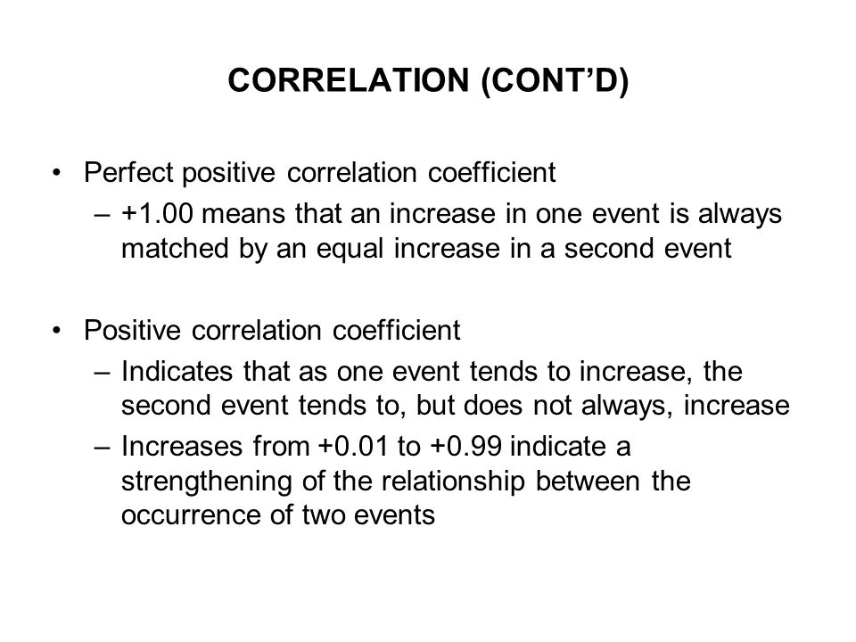 CORRELATION (CONT’D) Perfect positive correlation coefficient