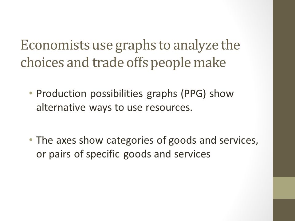 Economists use graphs to analyze the choices and trade offs people make