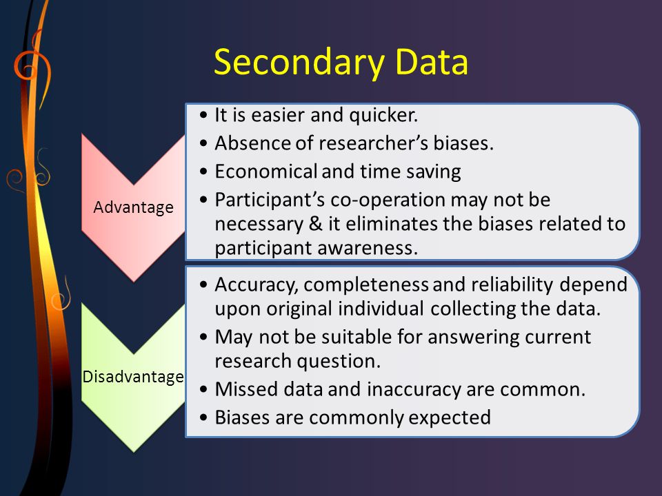 Secondary Data It is easier and quicker.