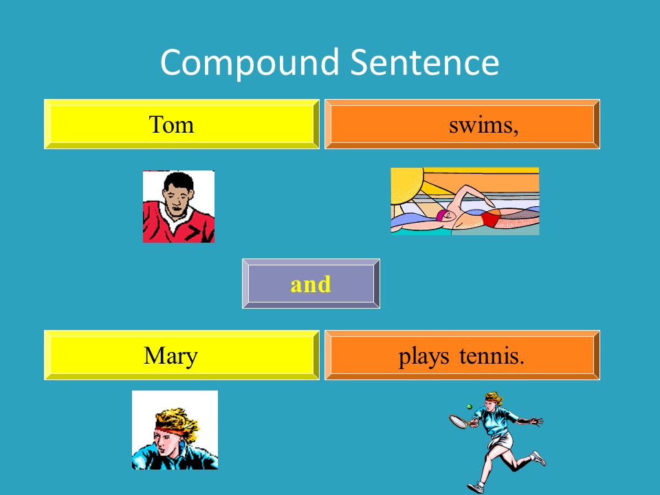 Compound Sentence Tom swims, and Mary plays tennis.