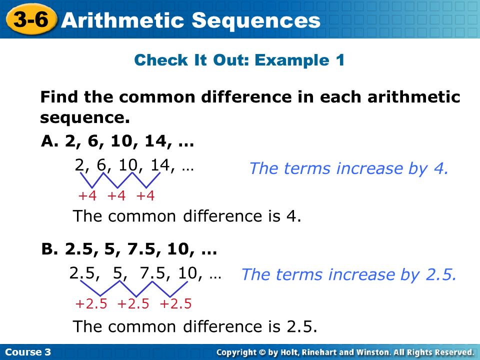 Find the common difference in each arithmetic sequence.