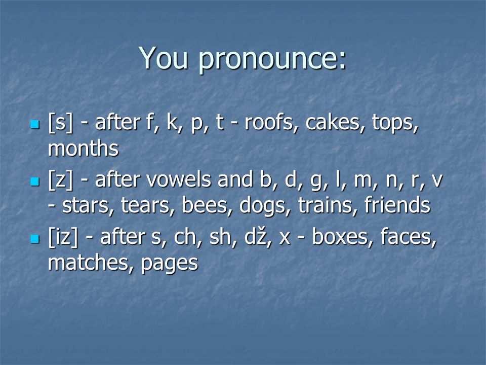 You pronounce: [s] - after f, k, p, t - roofs, cakes, tops, months