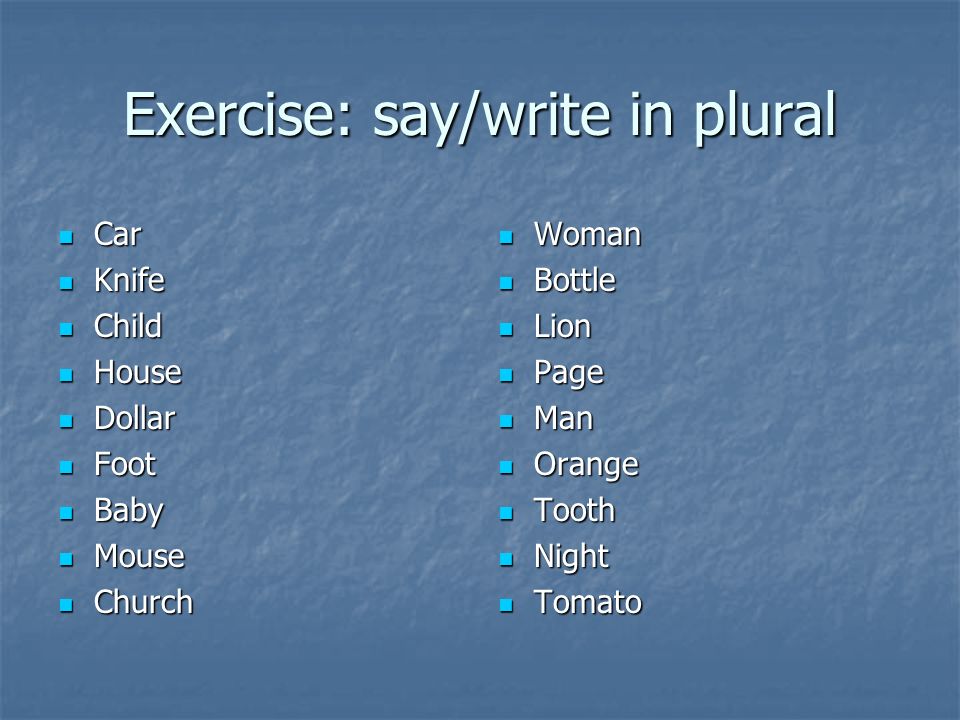 Exercise: say/write in plural
