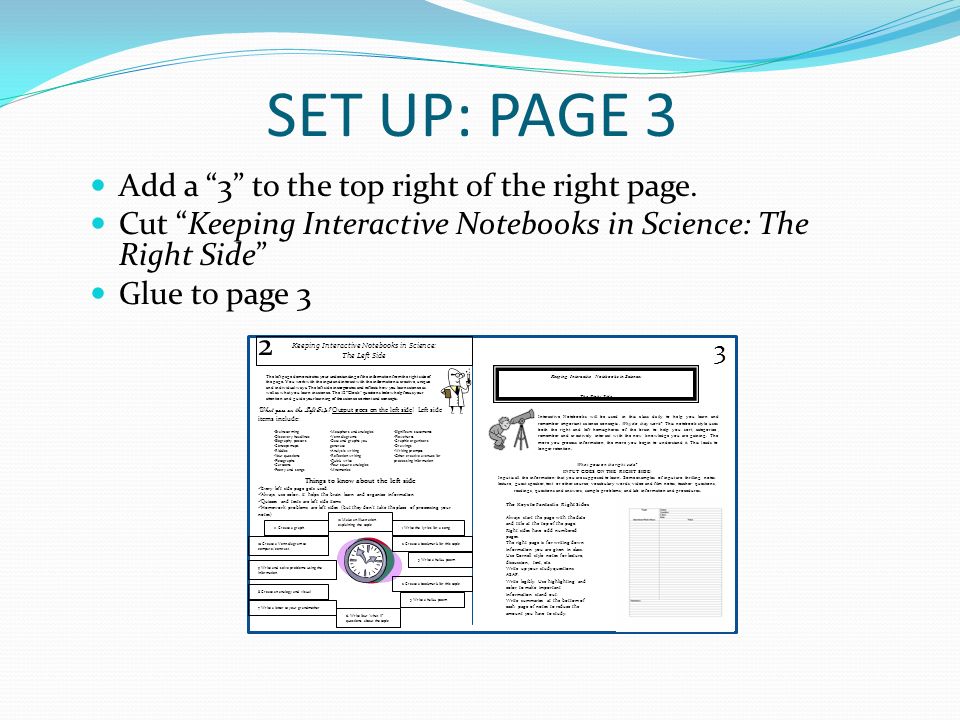 SET UP: PAGE 3 Add a 3 to the top right of the right page.