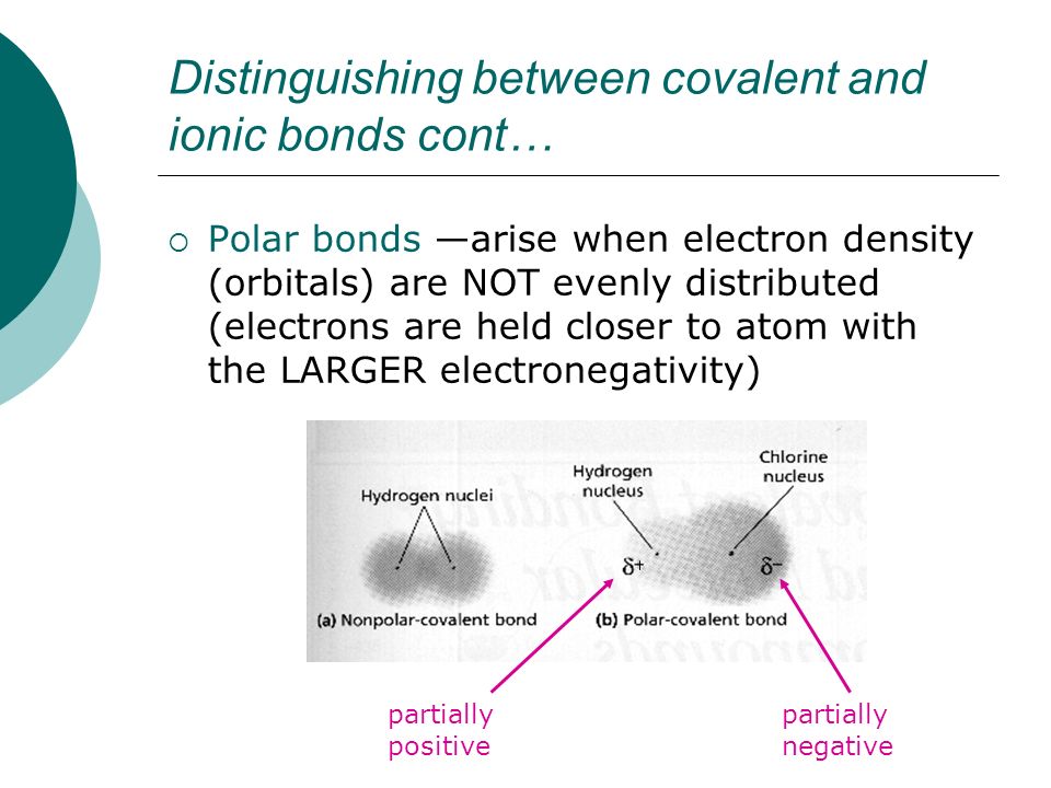 Distinguishing between covalent and ionic bonds cont…