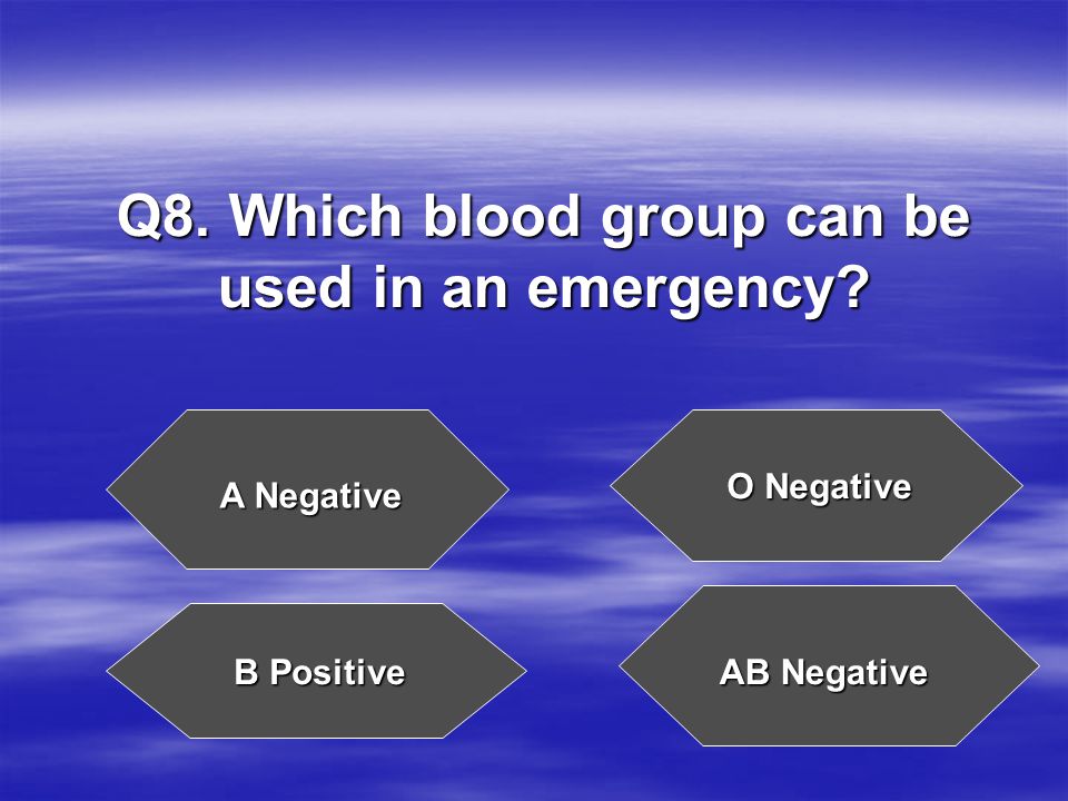 Q8. Which blood group can be used in an emergency