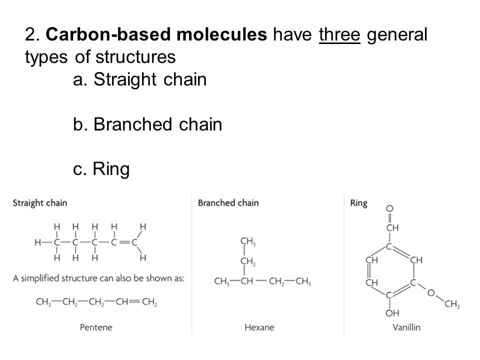 2. Carbon-based molecules have three general types of structures