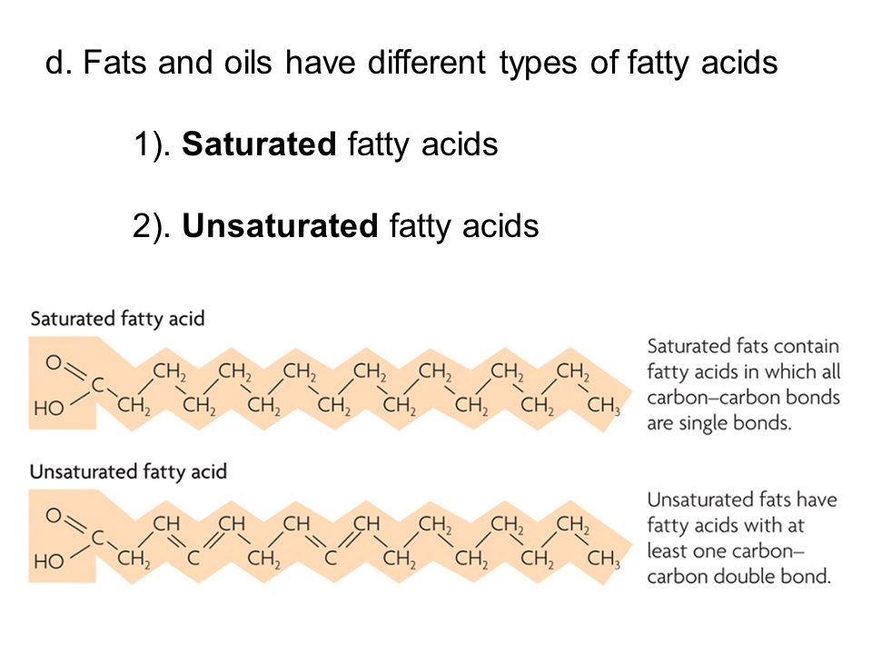 d. Fats and oils have different types of fatty acids