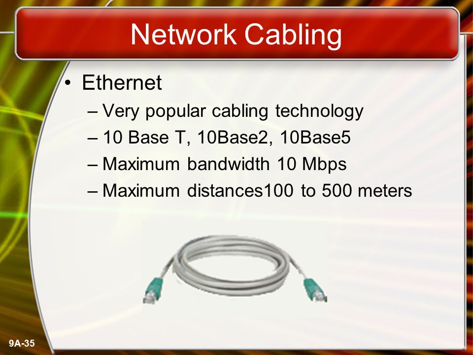 Network Cabling Ethernet Very popular cabling technology