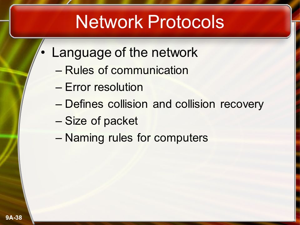 Network Protocols Language of the network Rules of communication