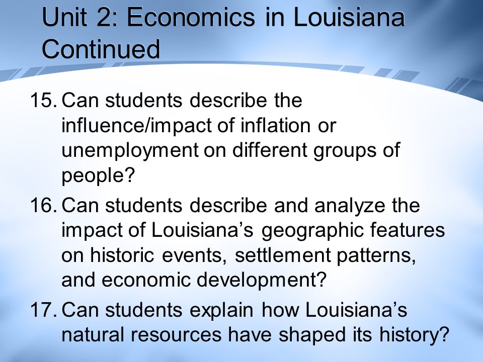 Unit 2: Economics in Louisiana Continued