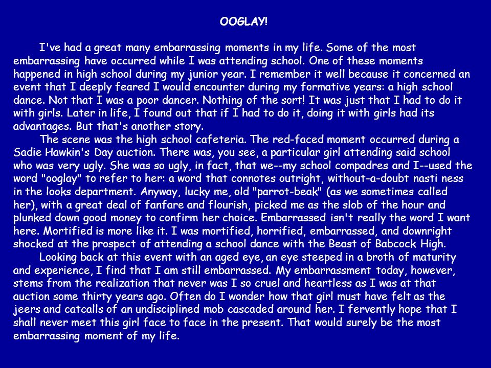 My Most Embarrassing Moment - blogger.com embarrassing moment essay