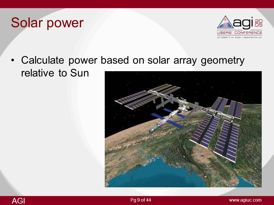 Solar power Calculate power based on solar array geometry relative to Sun
