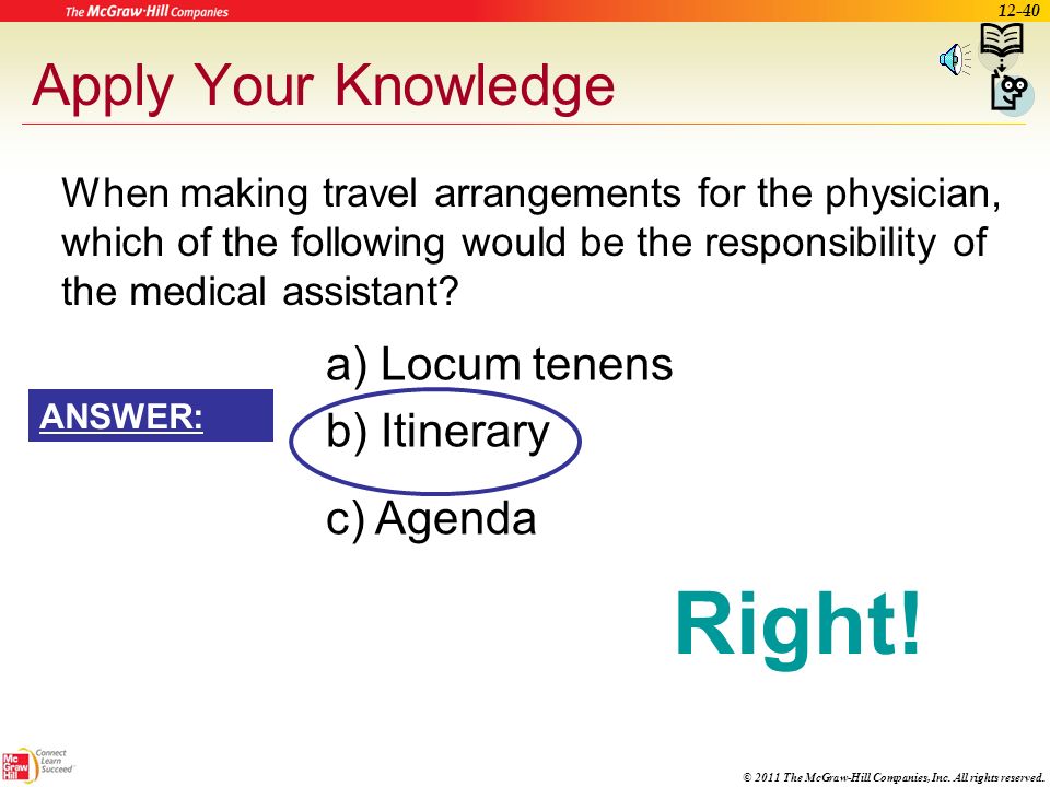 Right! Apply Your Knowledge Locum tenens Itinerary Agenda