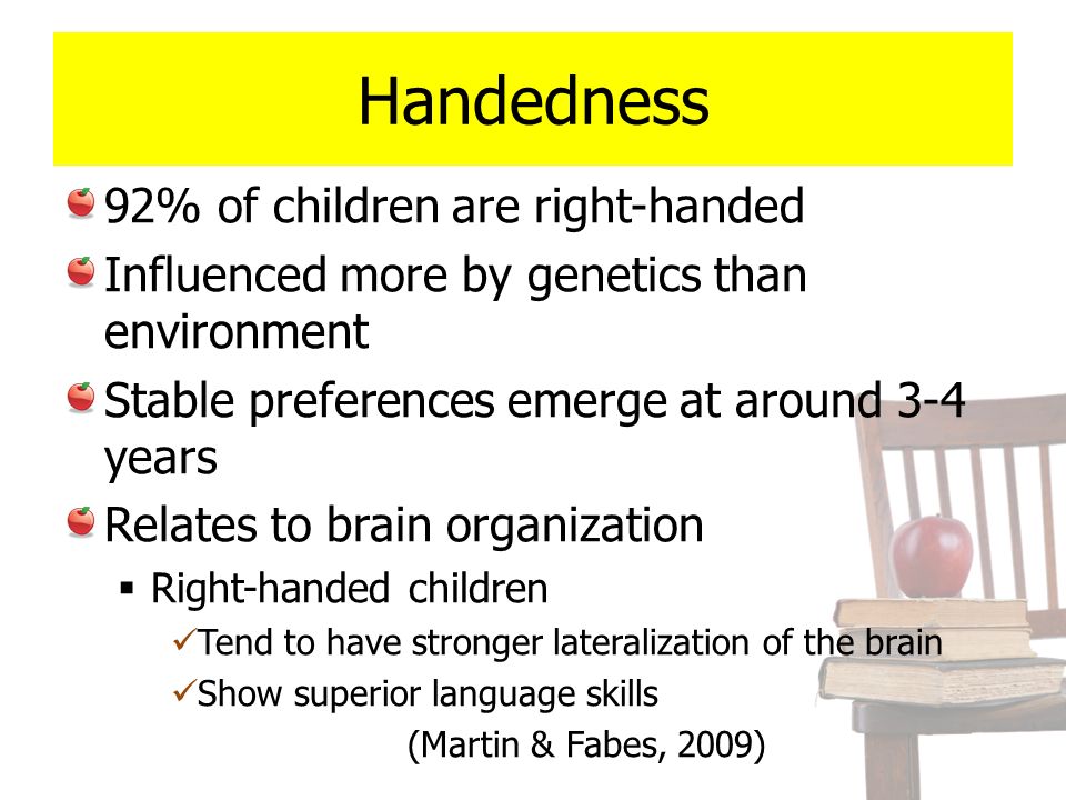 Handedness 92% of children are right-handed