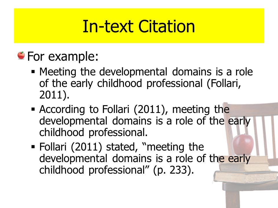 In-text Citation For example: