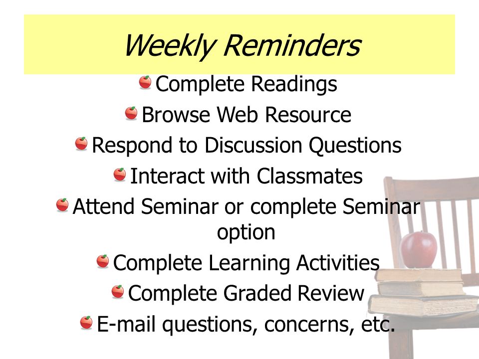 Weekly Reminders Complete Readings Browse Web Resource