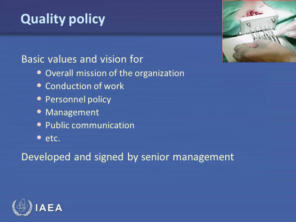 Quality policy Basic values and vision for