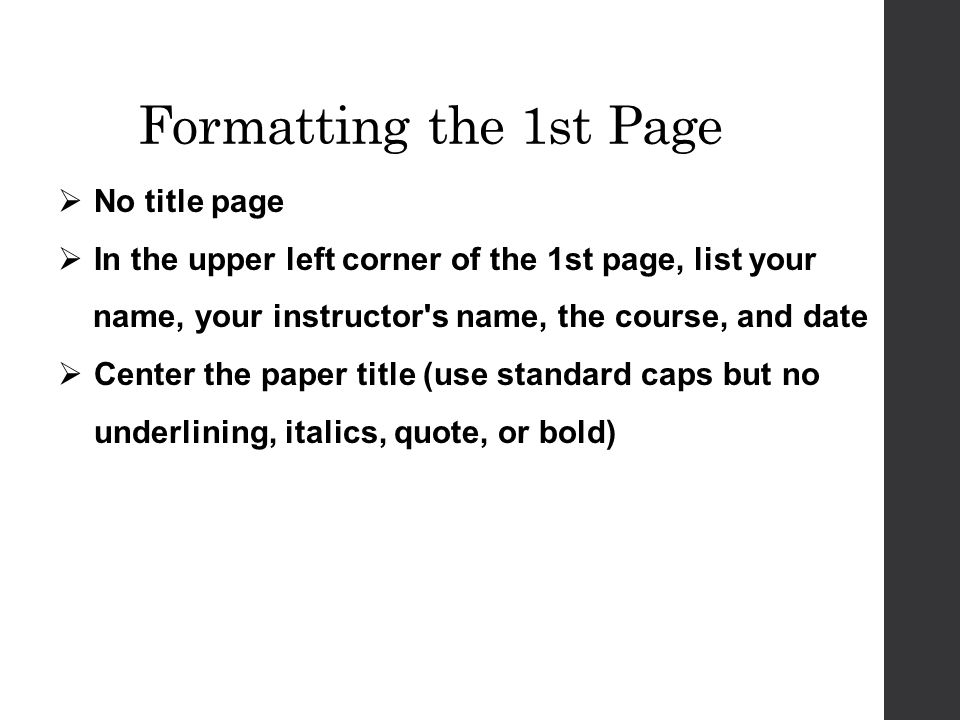 Formatting the 1st Page No title page
