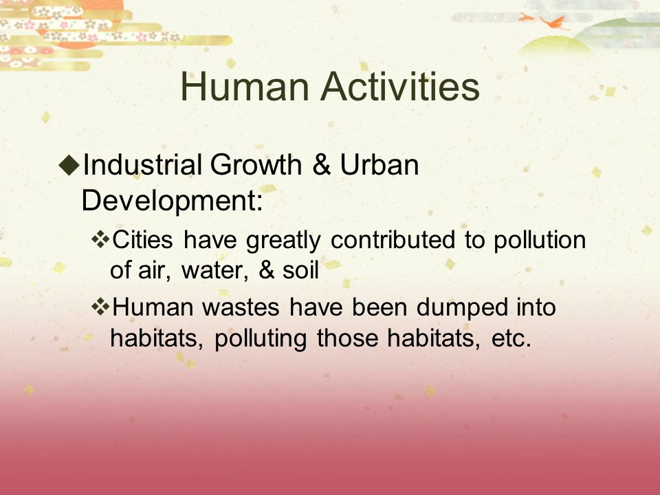 Human Activities Industrial Growth & Urban Development: