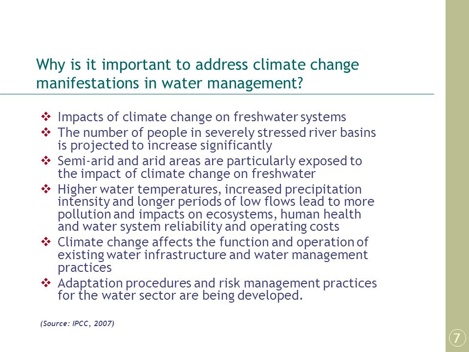 Why is it important to address climate change manifestations in water management