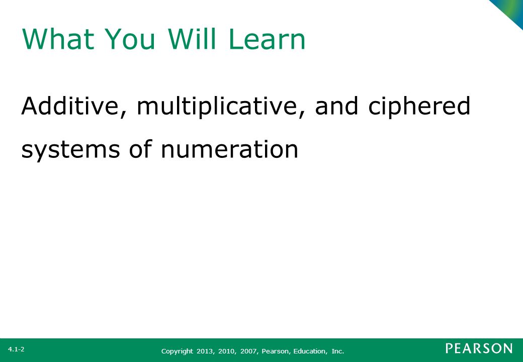What You Will Learn Additive, multiplicative, and ciphered systems of numeration
