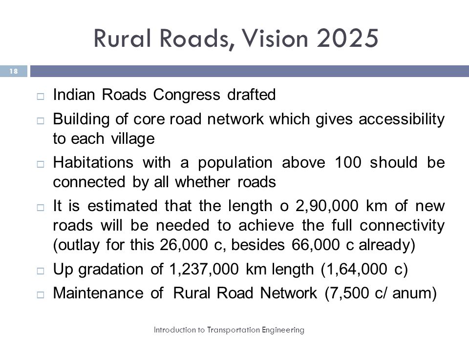 Rural Roads, Vision 2025 Indian Roads Congress drafted