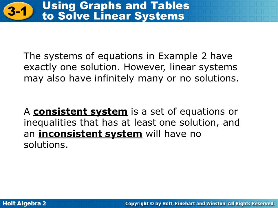 The systems of equations in Example 2 have exactly one solution