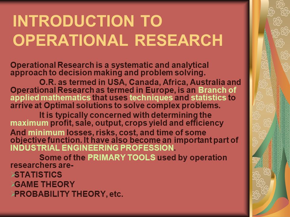 INTRODUCTION TO OPERATIONAL RESEARCH