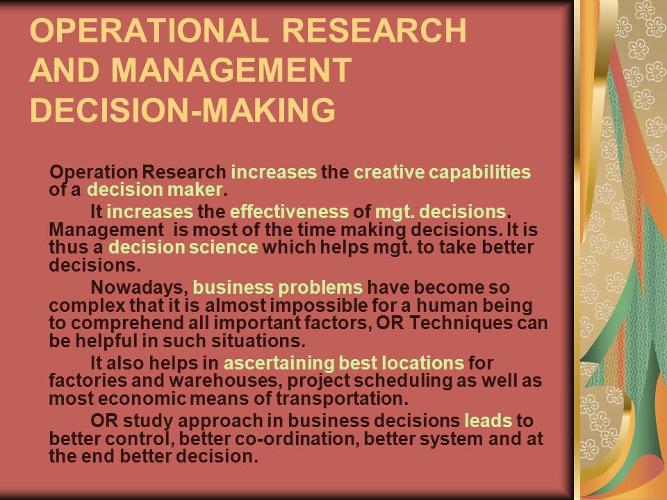 OPERATIONAL RESEARCH AND MANAGEMENT DECISION-MAKING