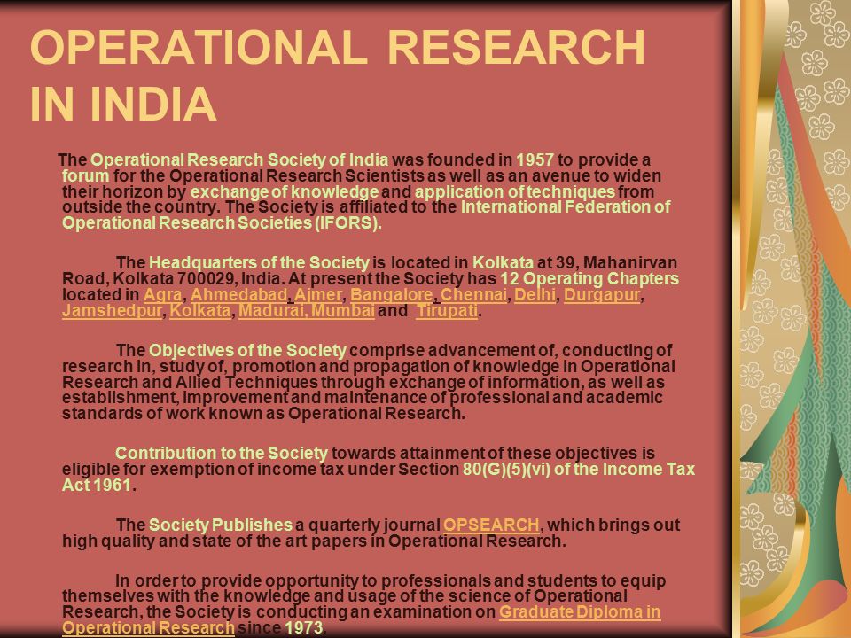 OPERATIONAL RESEARCH IN INDIA