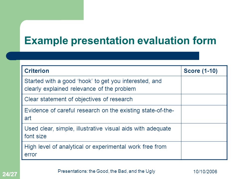 Example presentation evaluation form