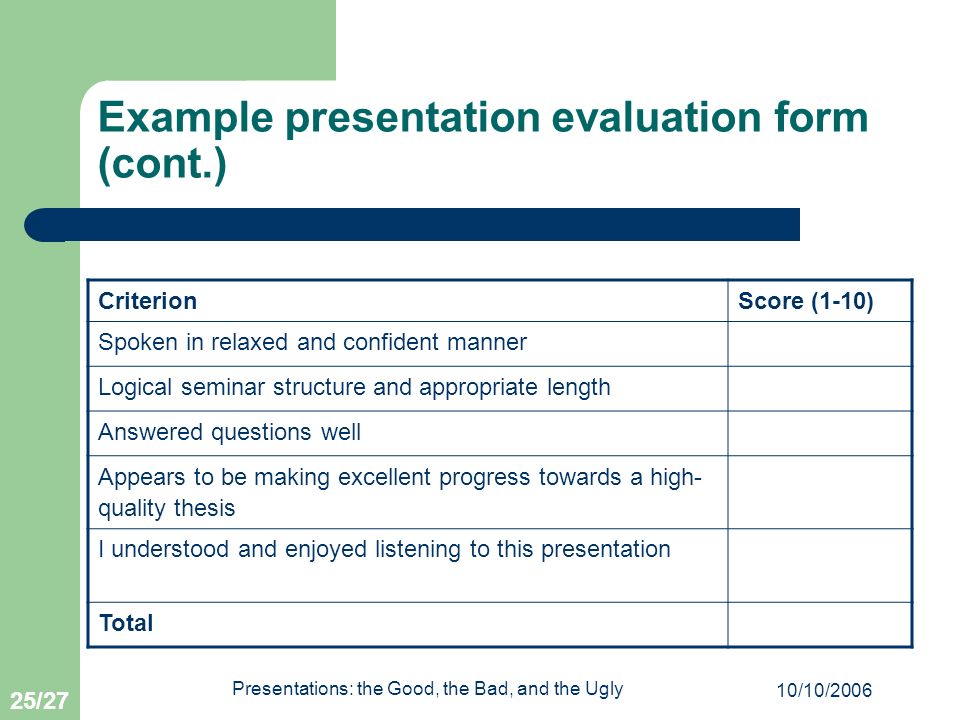 Example presentation evaluation form (cont.)