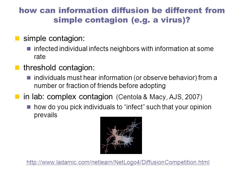 in lab: complex contagion (Centola & Macy, AJS, 2007)