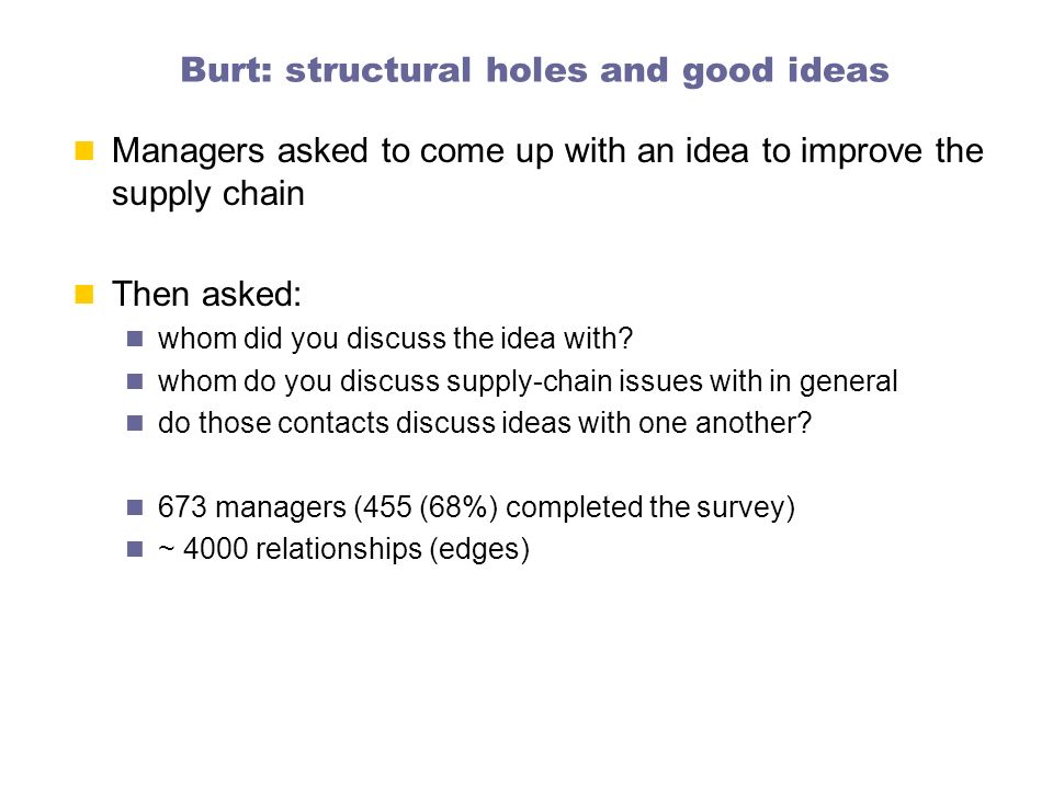 Burt: structural holes and good ideas