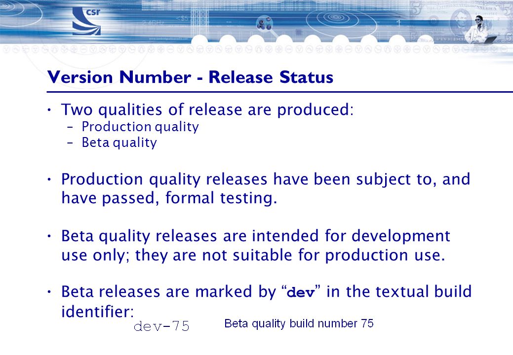 Version Number - Release Status