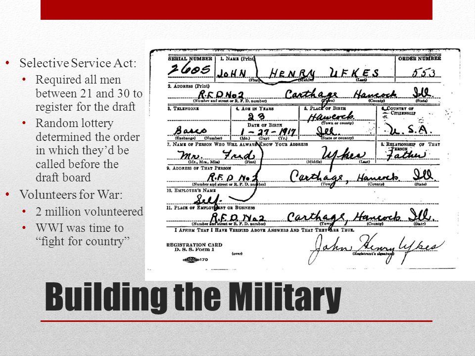 Building the Military Selective Service Act: Volunteers for War: