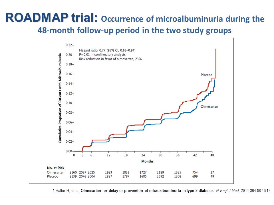 ROADMAP trial: Occurrence of microalbuminuria during the 48-month follow-up period in the two study groups