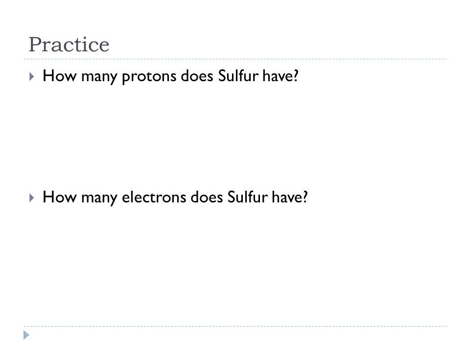 Practice How many protons does Sulfur have