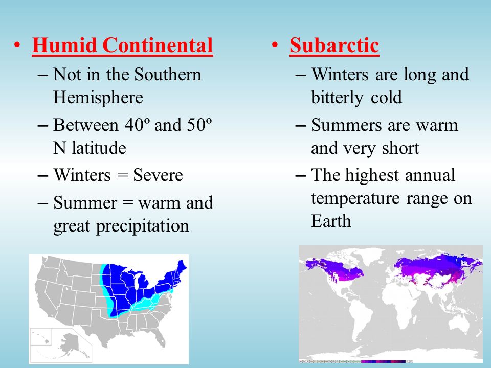 Humid Continental Subarctic Not in the Southern Hemisphere