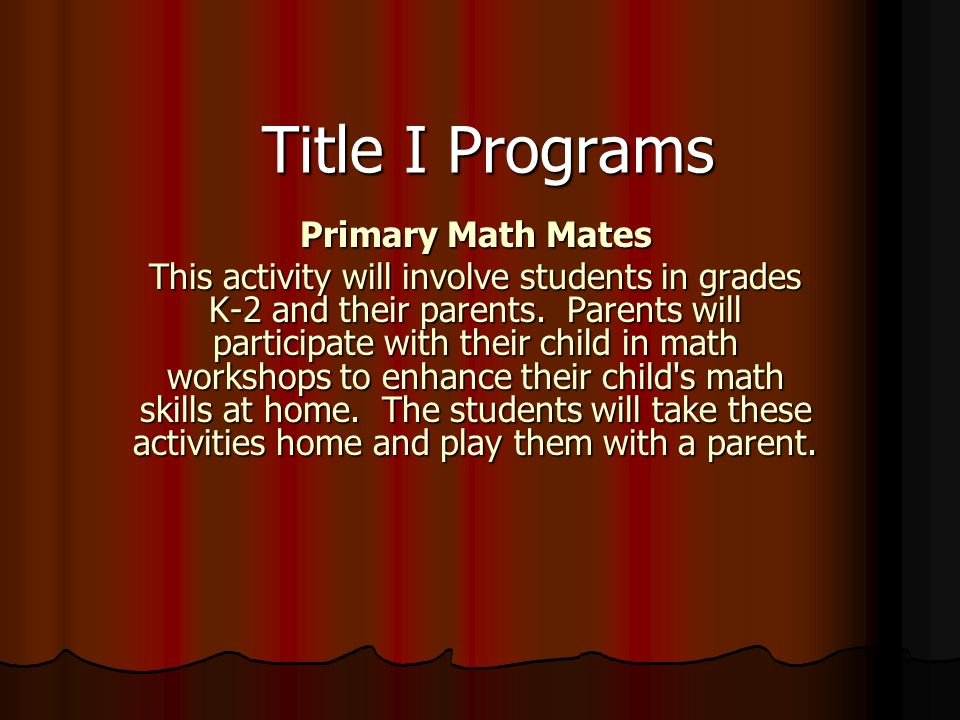 Title I Programs Primary Math Mates