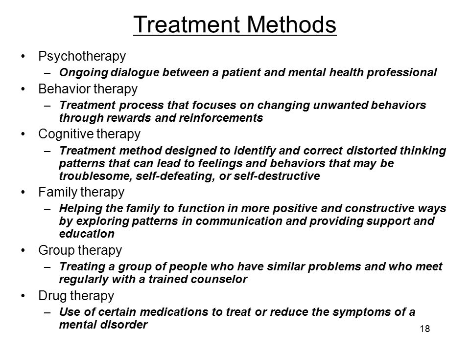 Treatment Methods Psychotherapy Behavior therapy Cognitive therapy