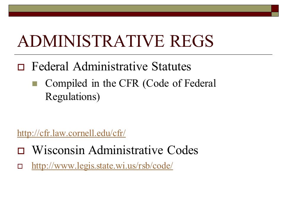 ADMINISTRATIVE REGS Federal Administrative Statutes