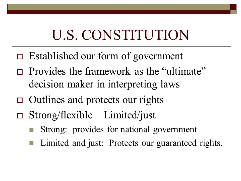 U.S. CONSTITUTION Established our form of government