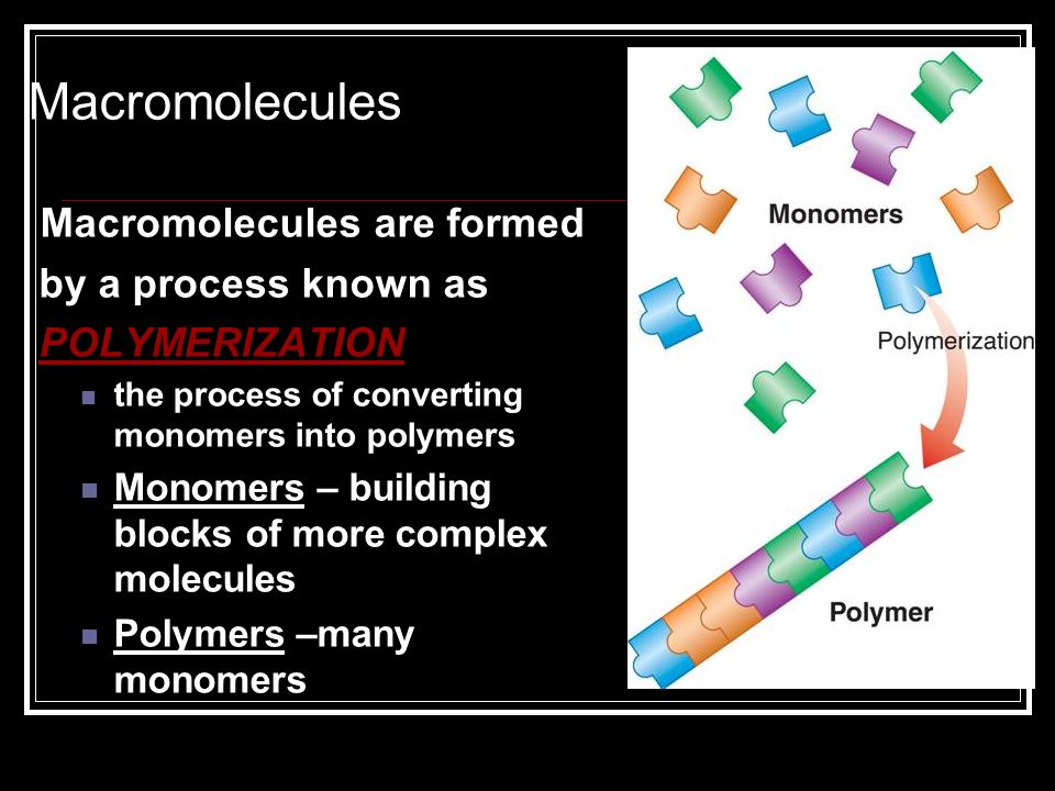 Macromolecules Macromolecules are formed by a process known as