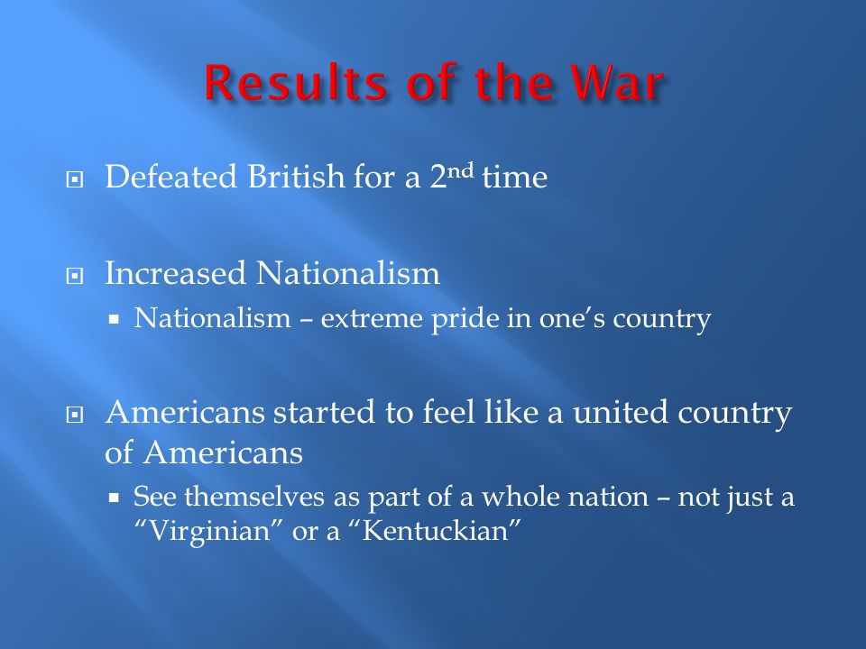 Results of the War Defeated British for a 2nd time
