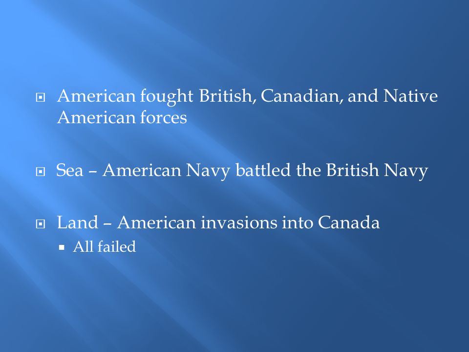 American fought British, Canadian, and Native American forces